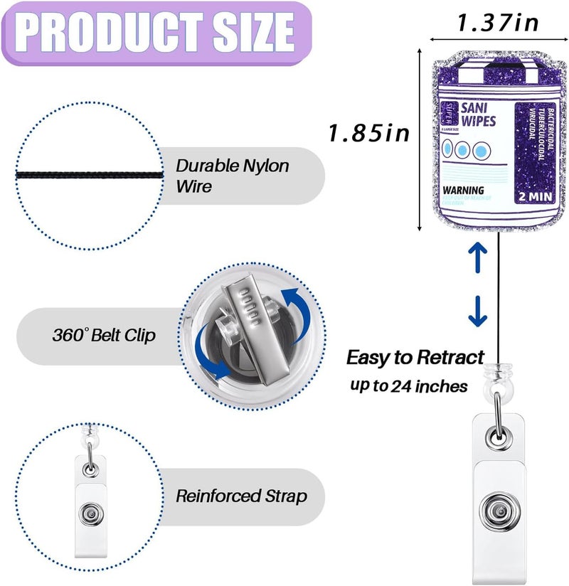 Bydevia Sani Wipes Badge Reel Retractable for Nurse Nursing RN CNA LPN Doctor & Medical Worker | Funny Nurse Badge Accessories, Healthcare Badge Holder with Alligator Clip & 24” Durable Nylon Cord | Acrylic - Image 2